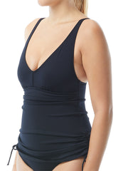 TYR One Piece Solid V-Neck Sheath In Navy, view 1, click to see full size