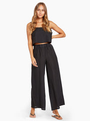 Vitamin A Tallows Wide Leg Pant in EcoLinen Black, view 3, click to see full size