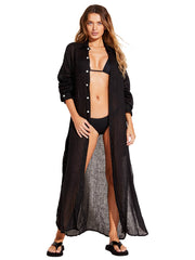 Vitamin A Playa Caftan In EcoLinen Black, view 1, click to see full size