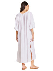 Vitamin A Costa Caftan In White Cotton Crinkle, view 2, click to see full size