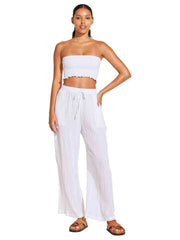 Vitamin A Costa Pant In White Cotton Crinkle, view 3, click to see full size