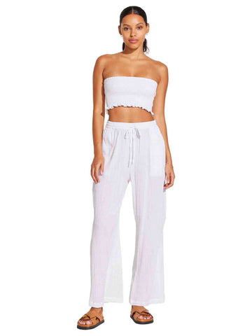 Vitamin A Costa Pant In White Cotton Crinkle