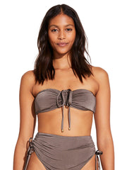 Vitamin A Gemma Ruched Bandeau in Mineral Shimmer EcoLux, view 1, click to see full size