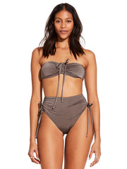 Vitamin A Gemma Ruched High Waist Bottom in Mineral Shimmer EcoLux, view 3, click to see full size