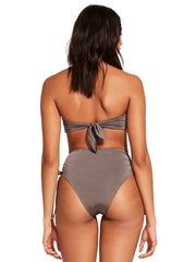 Vitamin A Gemma Ruched High Waist Bottom in Mineral Shimmer EcoLux, view 2, click to see full size