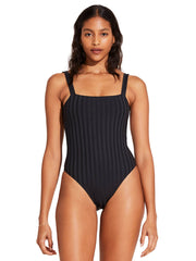 Vitamin A Leah Square Neck One Piece In Black SuperRib, view 1, click to see full size