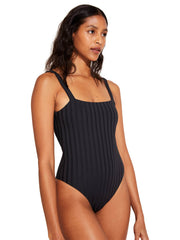 Vitamin A Leah Square Neck One Piece In Black SuperRib, view 3, click to see full size