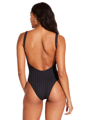 Vitamin A Leah Square Neck One Piece In Black SuperRib, view 2, click to see full size