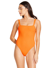 Vitamin A Leah Square Neck One Piece In Tangerine SuperRib, view 3, click to see full size