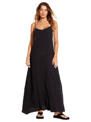 Vitamin A Mari Maxi Dress in Black Crinkle Linen, view 1, click to see full size