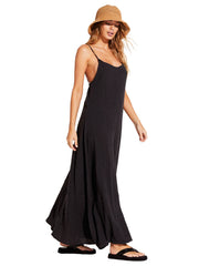 Vitamin A Mari Maxi Dress in Black Crinkle Linen, view 3, click to see full size
