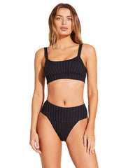 Vitamin A Emmi High Waist Bottom In Black SuperRib, view 3, click to see full size