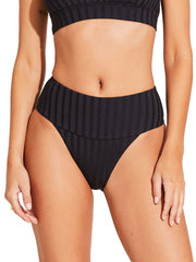 Vitamin A Emmi High Waist Bottom In Black SuperRib, view 1, click to see full size