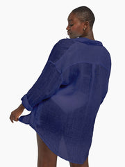 Vitamin A Playa Oversized Linen Shirt In EcoLinen Midnight, view 2, click to see full size