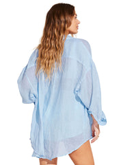 Vitamin A Playa Oversized Linen Shirt In Celeste EcoLinen, view 2, click to see full size