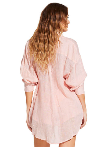 Vitamin A Playa Oversized Linen Shirt In Pink Coral EcoLinen