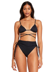 Vitamin A Gemma Ruched High Waist Bottom in Eco Black, view 3, click to see full size