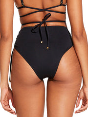 Vitamin A Gemma Ruched High Waist Bottom in Eco Black, view 2, click to see full size