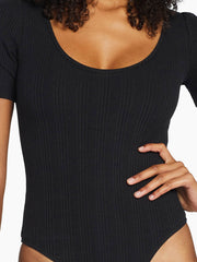 Vitamin A West Bodysuit in Black Organic Rib, view 3, click to see full size