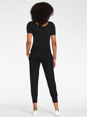Vitamin A West Pant in Black Organic Rib, view 2, click to see full size