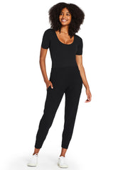 Vitamin A West Bodysuit in Black Organic Rib, view 4, click to see full size