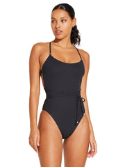 Vitamin A Yara Wrap One Piece In Black EcoRib BT, view 1, click to see full size