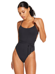 Vitamin A Yara Wrap One Piece In Black EcoRib BT, view 3, click to see full size